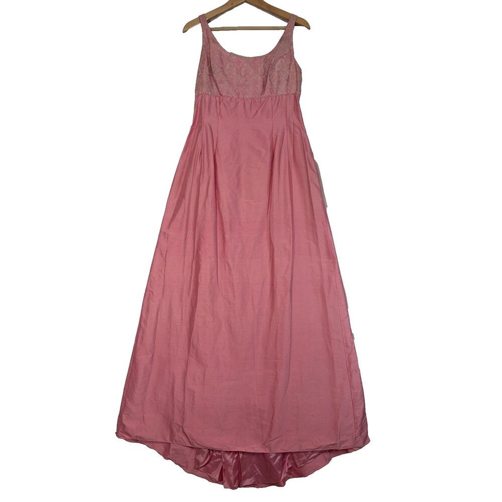Vtg Pink Empire Formal Silk Maxi Dress Sz S Ball Prom Bridal Coquette Royalcore